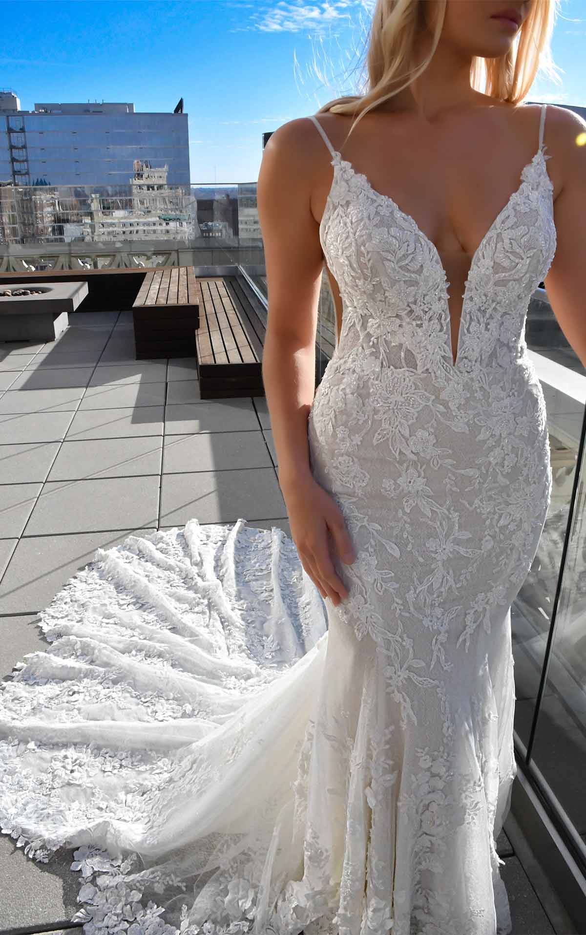 1305 Sexy 3D Lace Wedding Dress with V-Neck and Beading  by Martina Liana