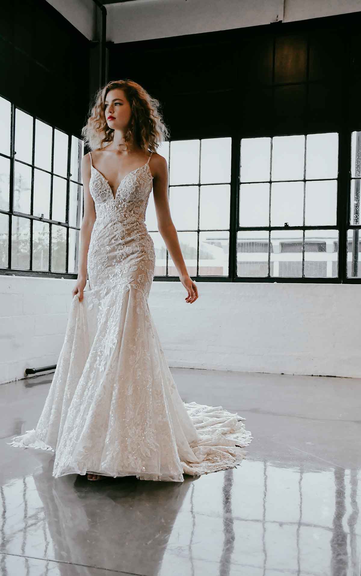 1301 Sexy Organic Lace Wedding Dress with Sparkle Elements  by Martina Liana