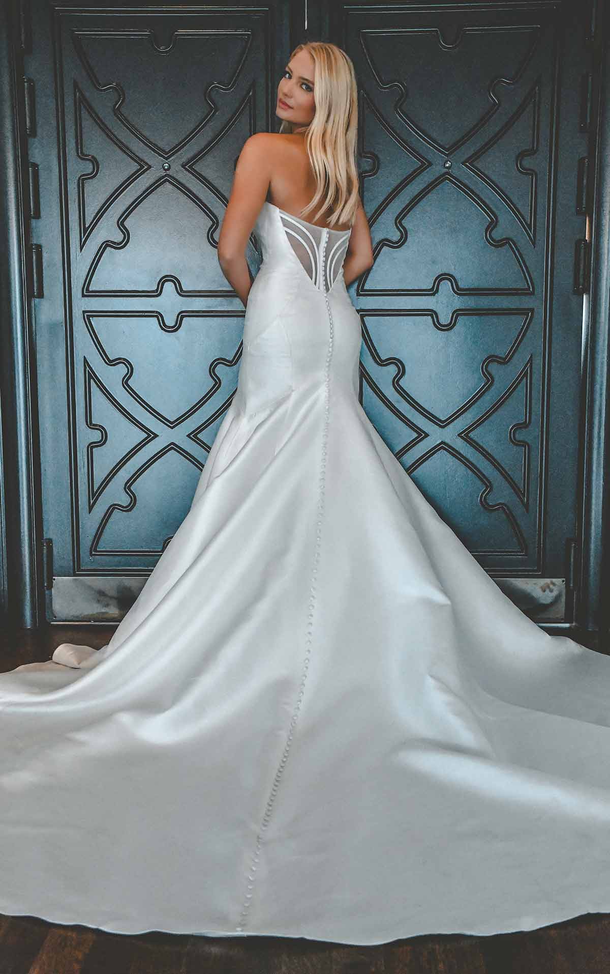 1266 Sleek and Modern Mermaid Wedding Gown with Puffed Sleeves  by Martina Liana