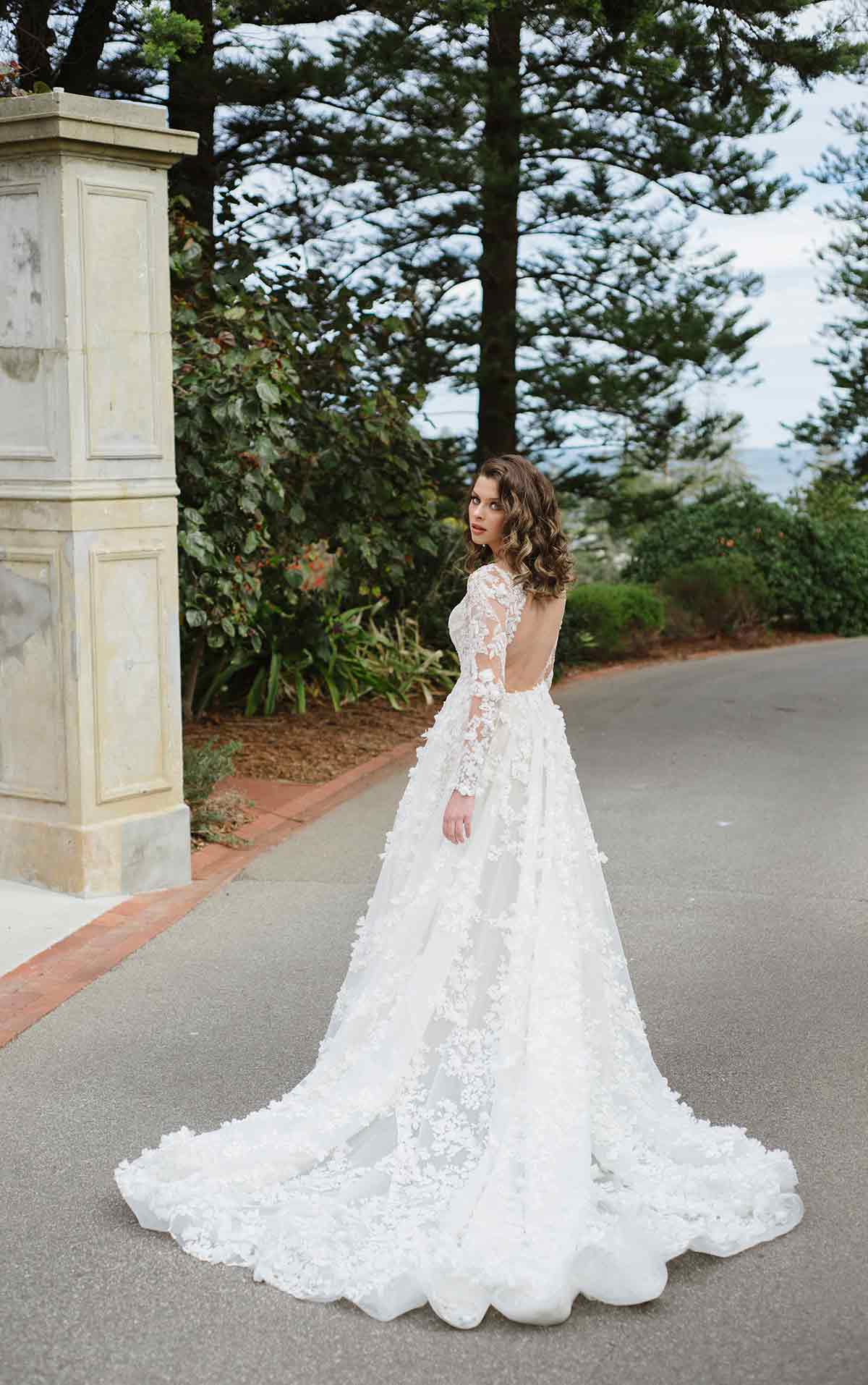 le1118 3D Floral Lace Wedding Dress with Sleeves  by Martina Liana Luxe