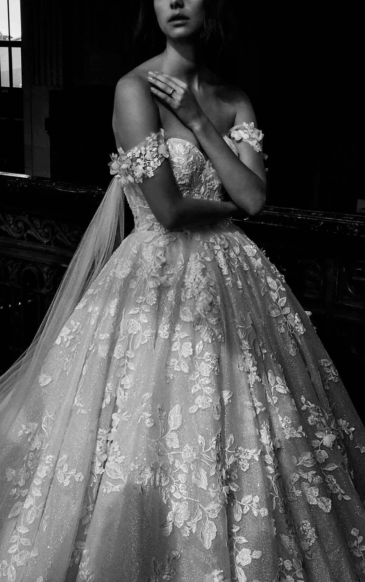 le1117 High-Volume Lace Ballgown with Tulle Streamers  by Martina Liana Luxe