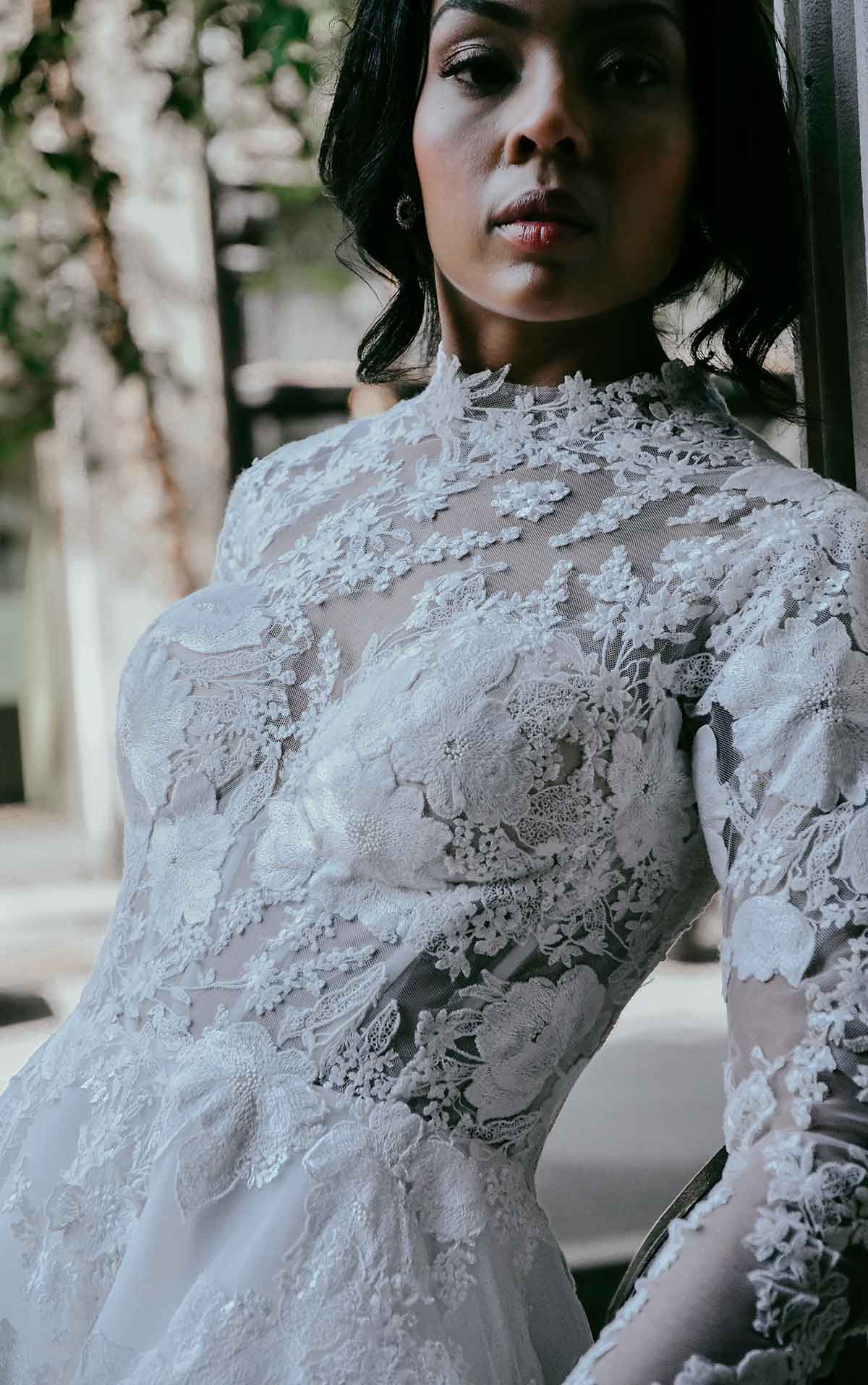 le1128 High-Neck Ballgown with Cotton Lace and Long Sleeves  by Martina Liana Luxe