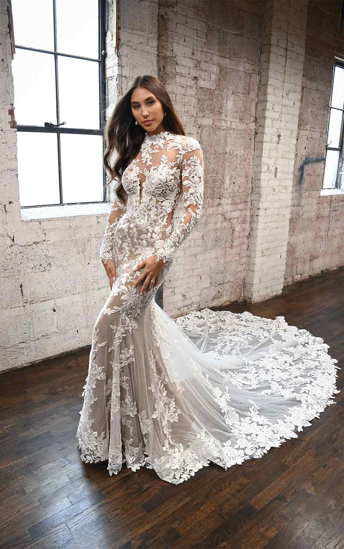 1334 Lace High-Neck Wedding Dress with Long Sleeves  by Martina Liana