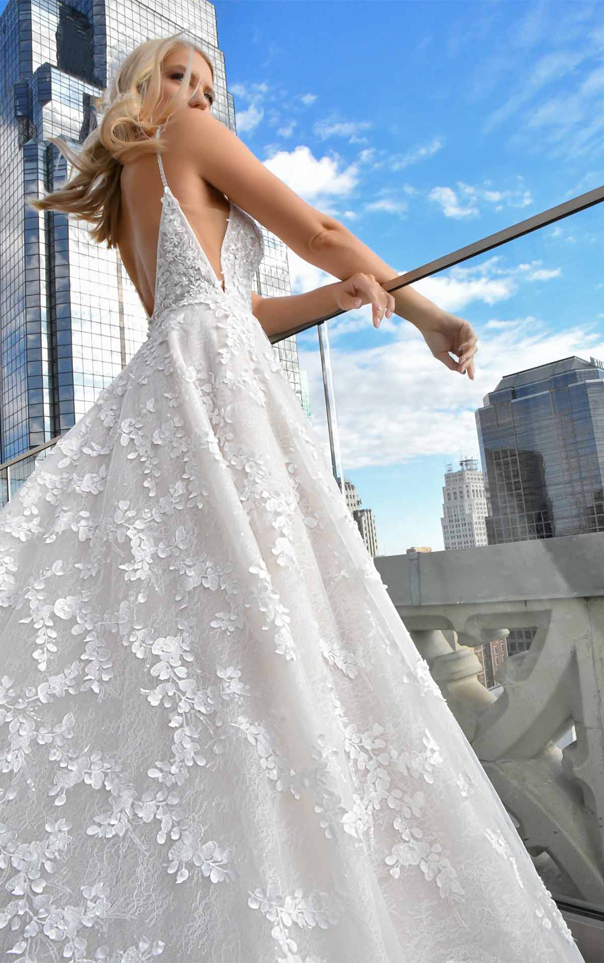 1325 Backless Romantic A-Line Wedding Dress with 3D Floral Detail  by Martina Liana