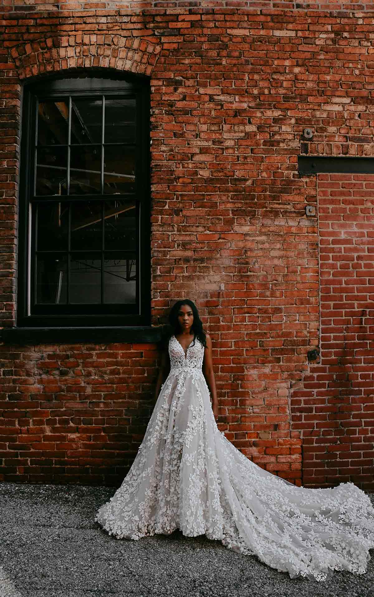 le1118 3D Floral Lace Wedding Dress with Sleeves  by Martina Liana Luxe