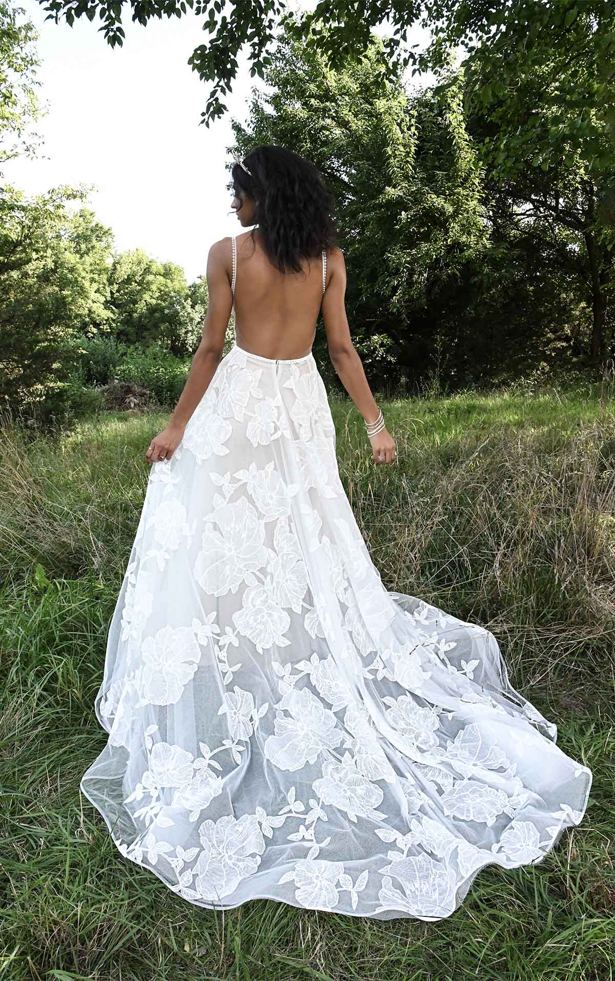 aspen Dreamy Boho Wedding Dress with Open Back and Botanical Lace Details  by All Who Wander