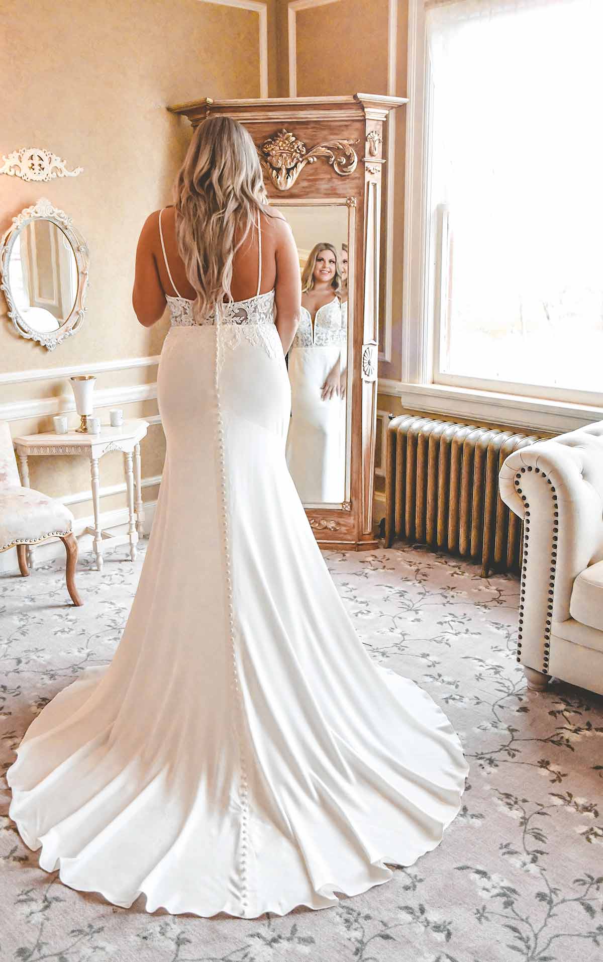 7185+ Clean Modern Plus Size Wedding Dress with Sheer Bodice  by Stella York