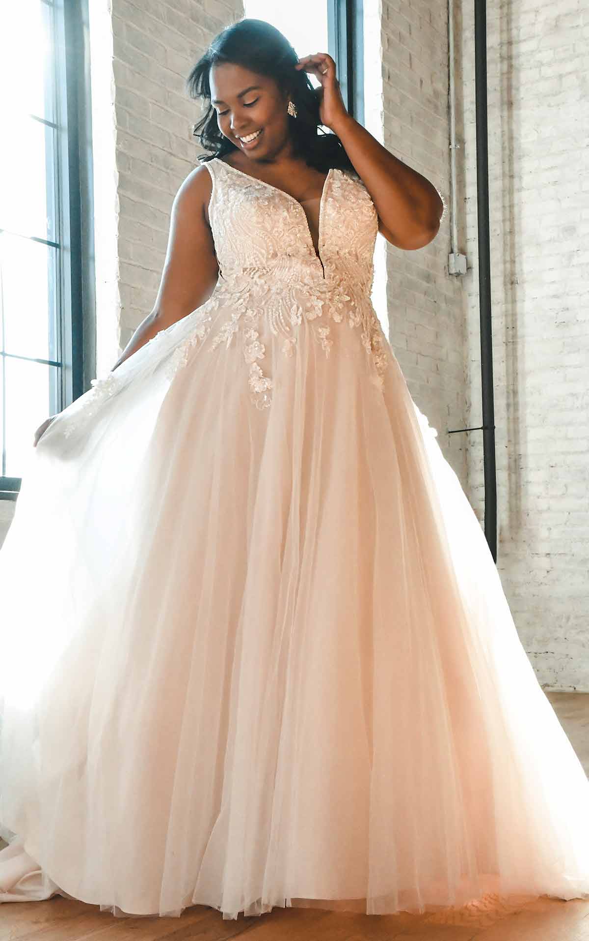 d3151+ Lace and Tulle A-Line Plus Size Wedding Dress with 3D Details  by Essense of Australia