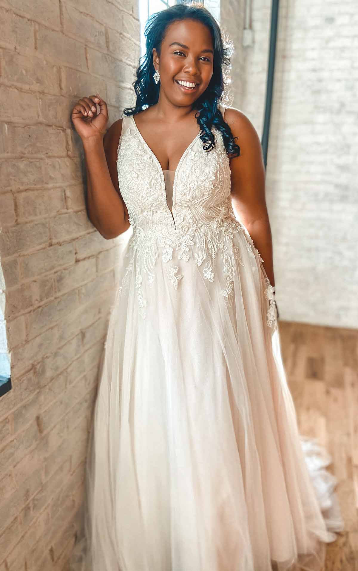 d3151+ Lace and Tulle A-Line Plus Size Wedding Dress with 3D Details  by Essense of Australia