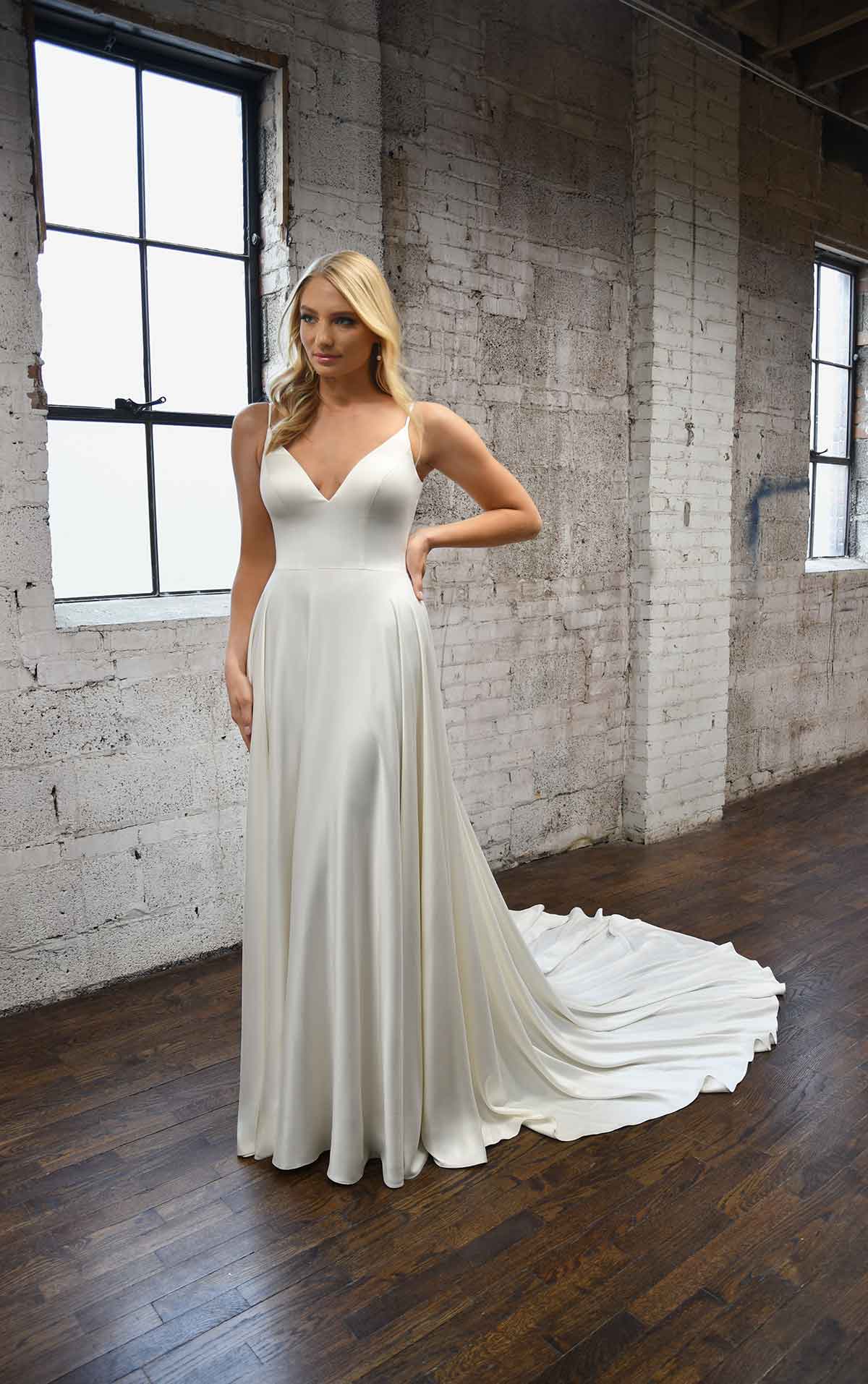 1386 Simple Silk Wedding Dress with Optional Belt  by Martina Liana