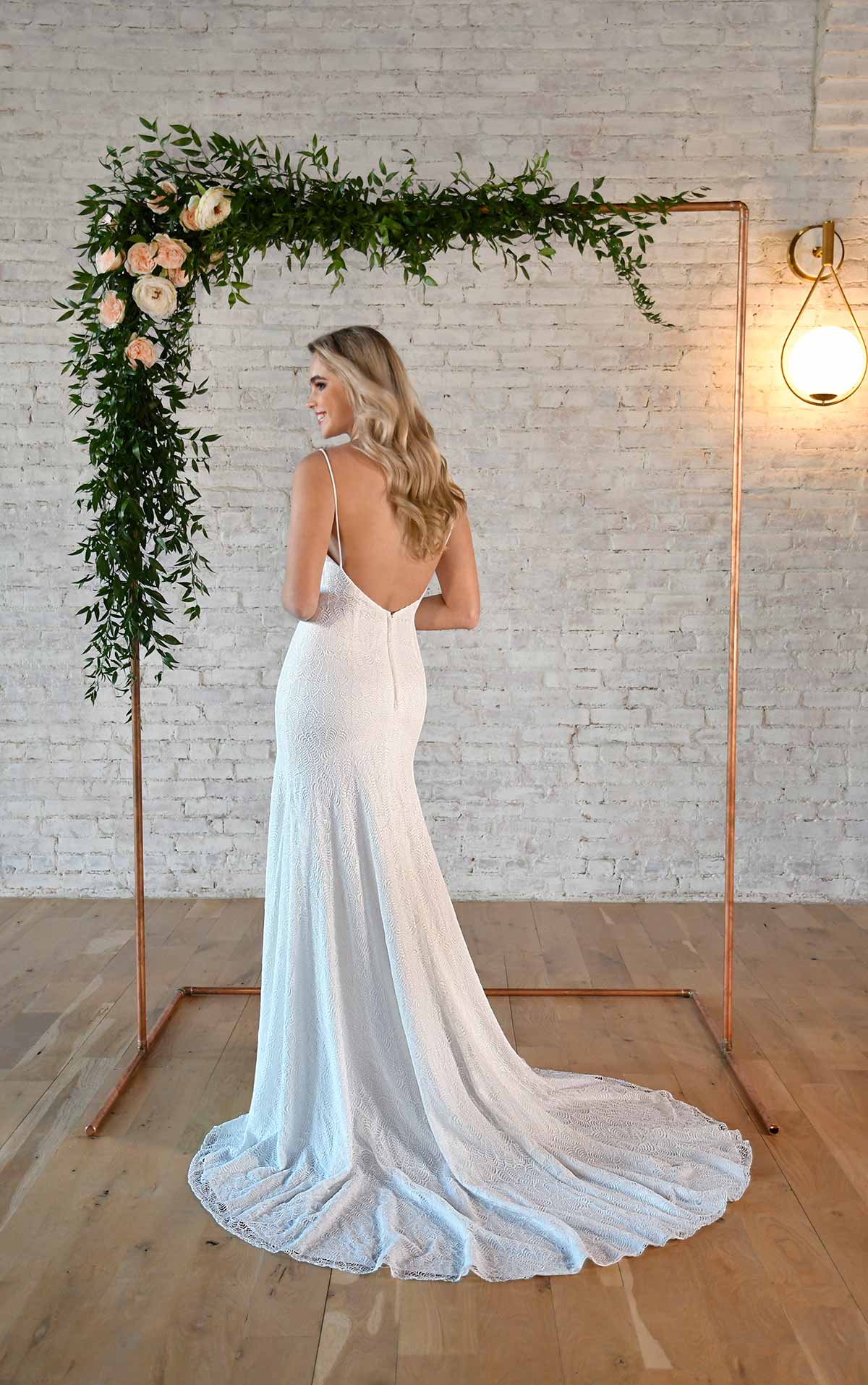 7343 Simple Lace Wedding Dress with Delicate Train  by Stella York