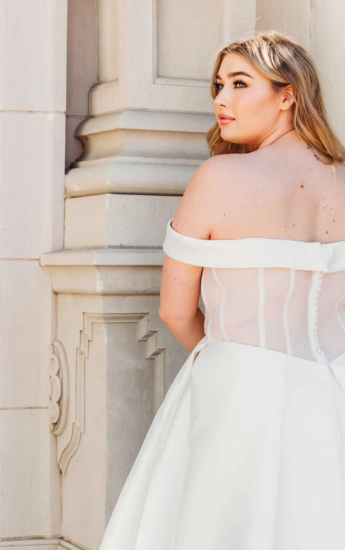 1378+ Simple Plus-Size Ballgown with Cutouts and Sheer Back  by Martina Liana