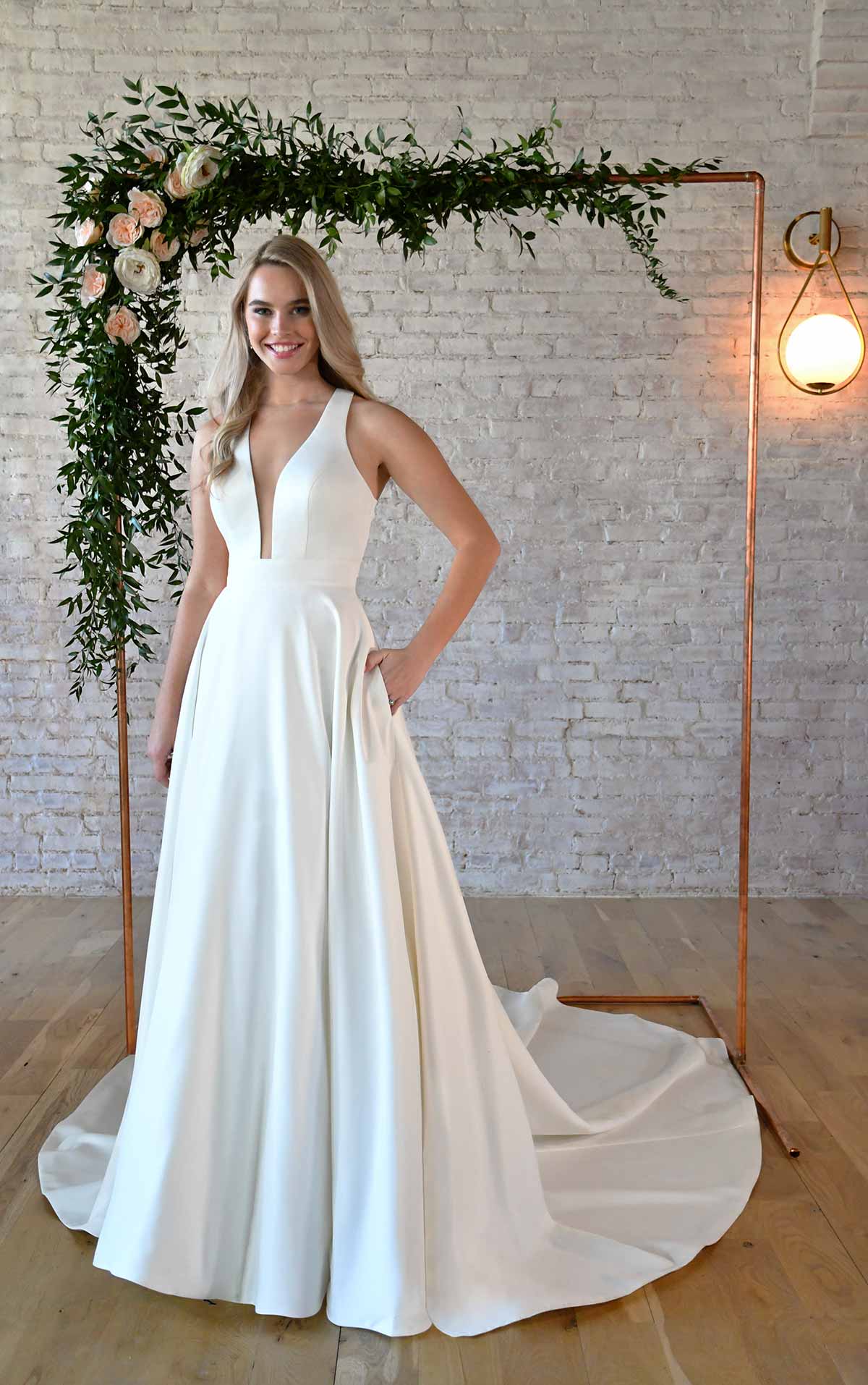 7341 Simple Wedding Gown with Keyhole Back & Bow Detail  by Stella York