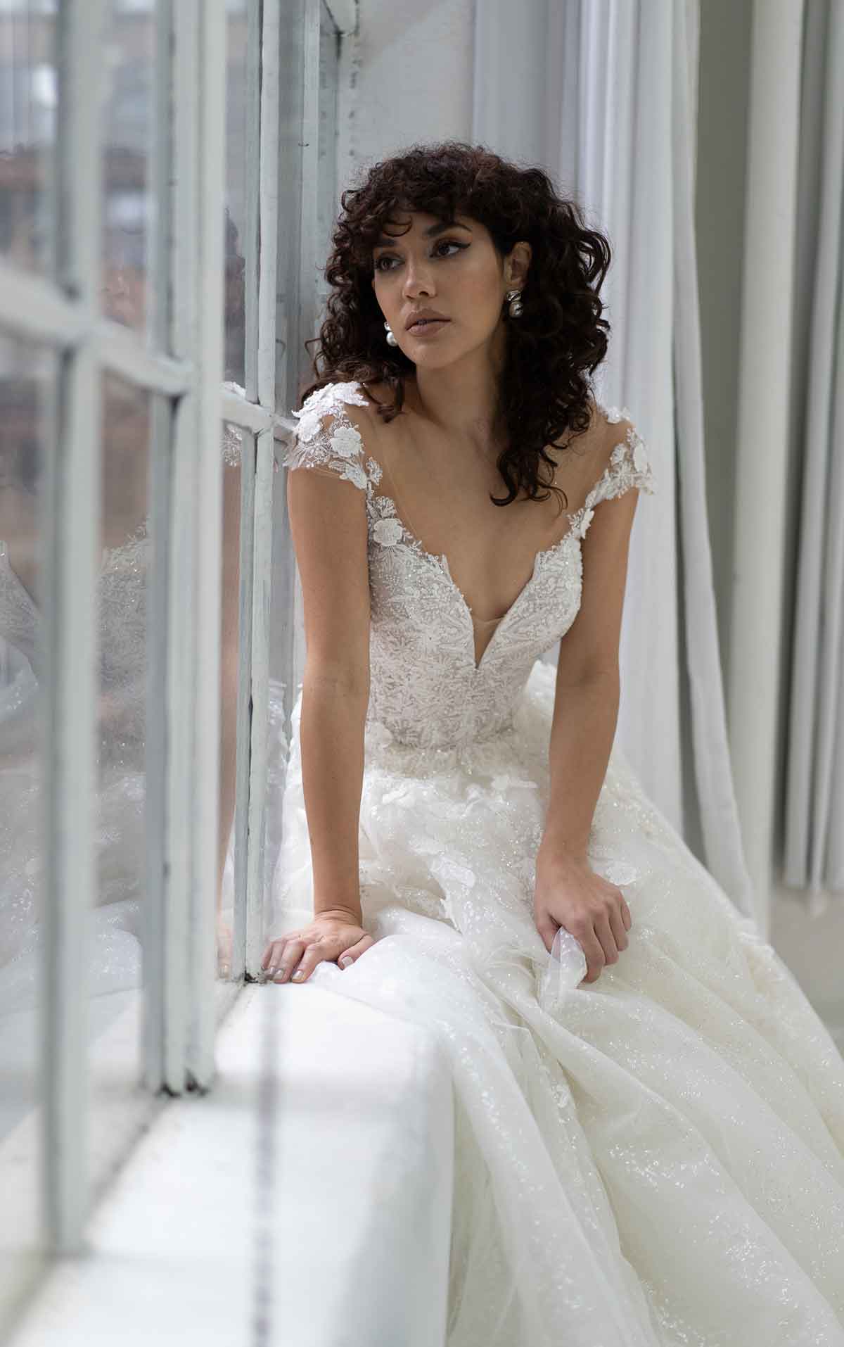 1371 Dramatic Sparkling Ballgown with Lace Details and Keyhole Back  by Martina Liana