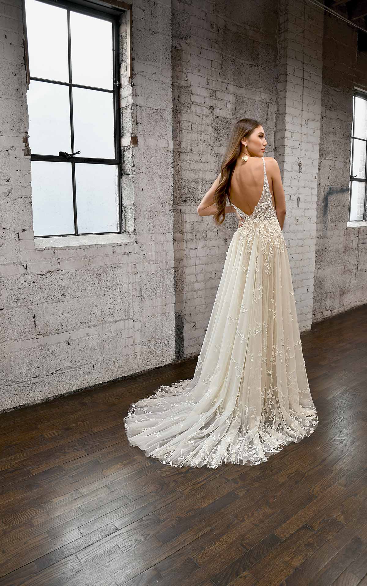 1323 Romantic Lace Wedding Dress with 3D Floral Embellishments  by Martina Liana