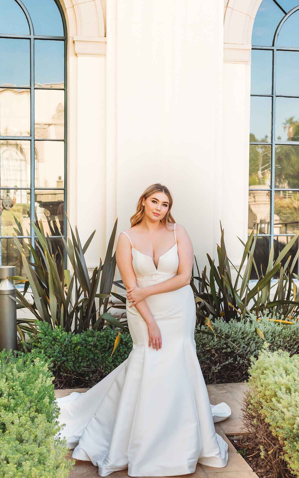 1387+ Fit-and-Flare Plus-Size Wedding Dress with Neck Cutout  by Martina Liana