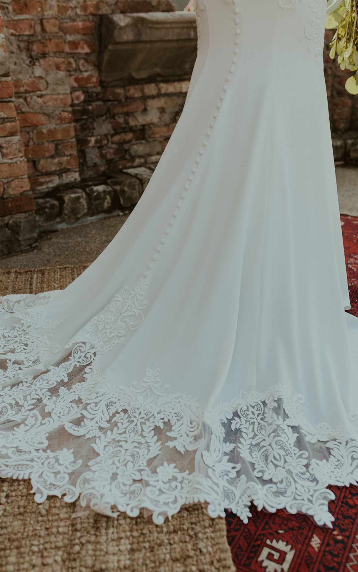 7324 V-Neckline Wedding Dress with Back Detail and Lace Train  by Stella York
