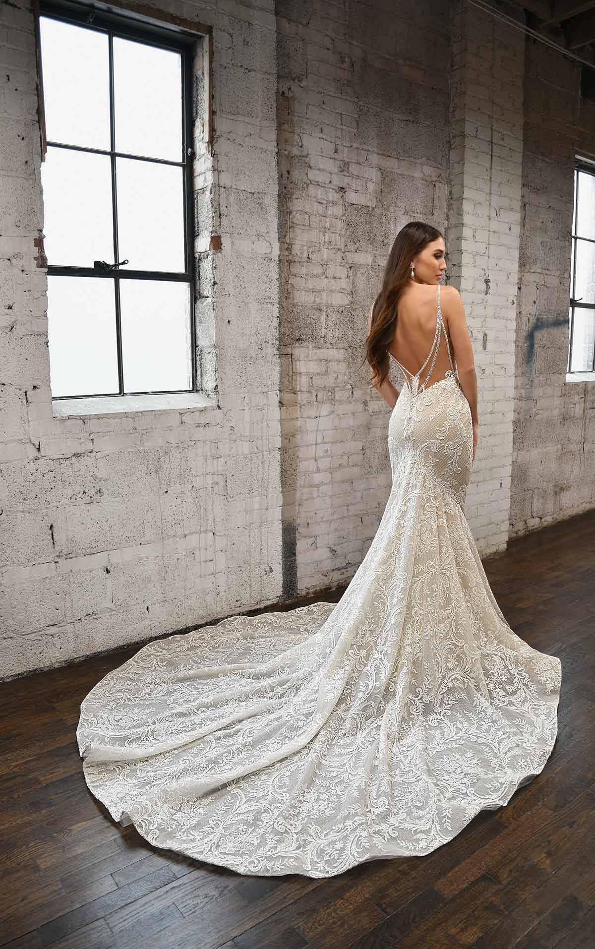 1348 Glamorous Fit-and-Flare Wedding Dress with Back Strap Detail  by Martina Liana
