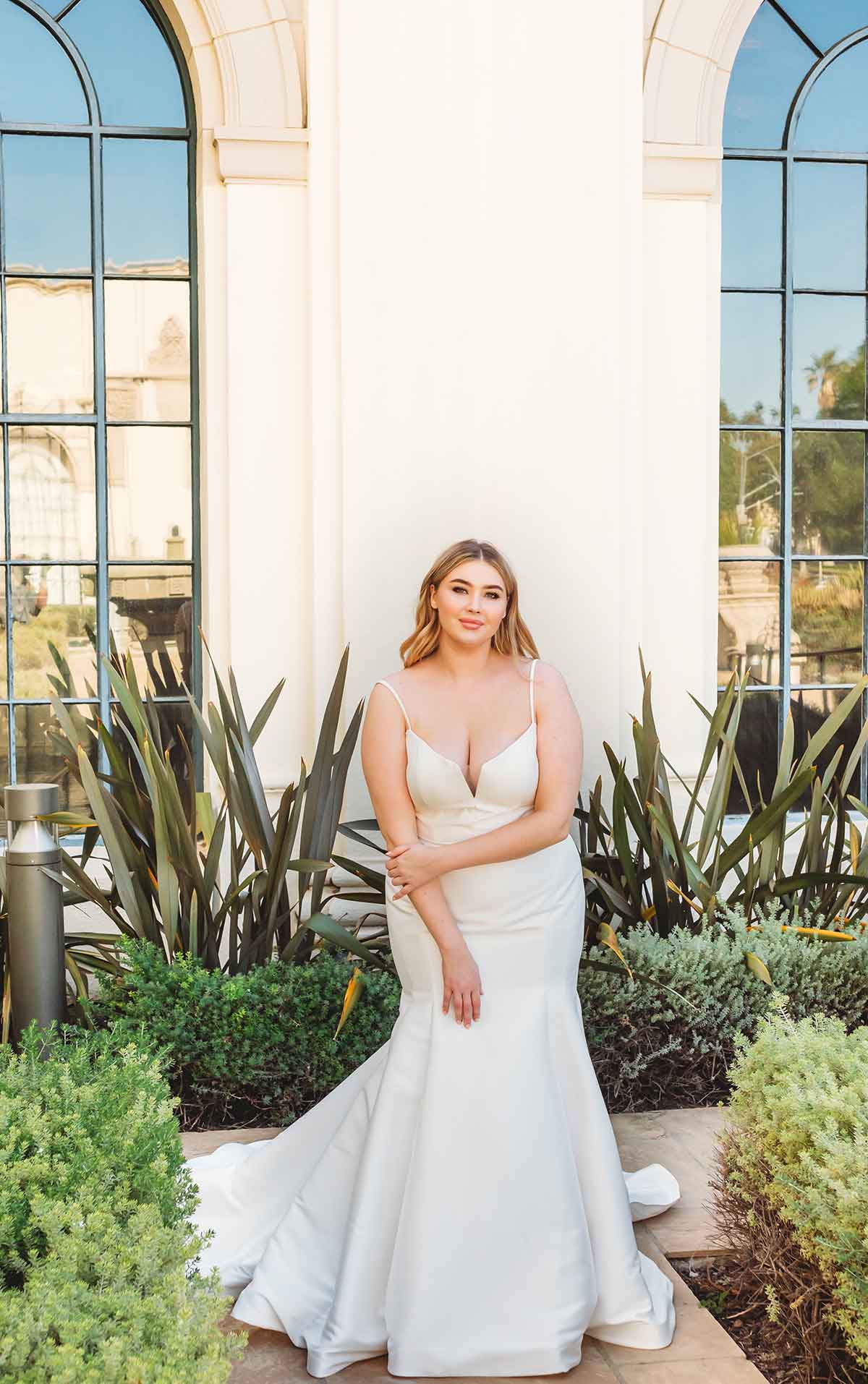 1387+ Fit-and-Flare Plus-Size Wedding Dress with Neck Cutout  by Martina Liana