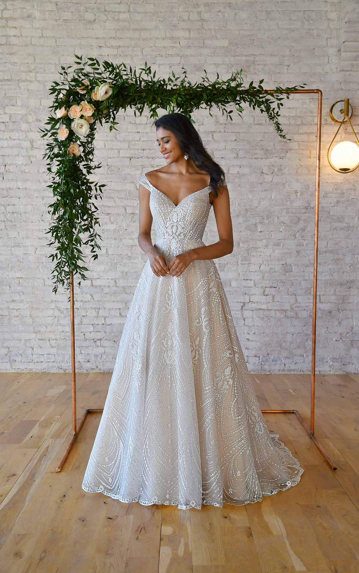 7336 Sparkling A-Line Wedding Dress with Off-the-Shoulder Strap  by Stella York