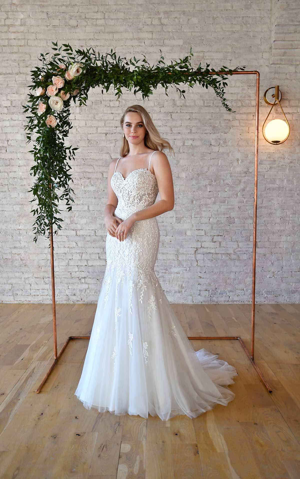 7337 Fit-and-Flare Lace Wedding Dress with Sweetheart Neckline and Delicate Straps  by Stella York
