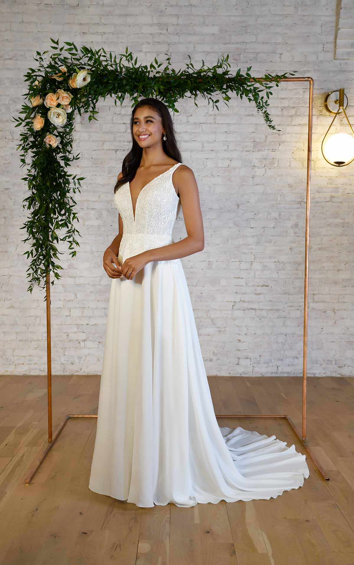 7356 Sparkling V-Neckline Wedding Dress with Simple Skirt  by Stella York
