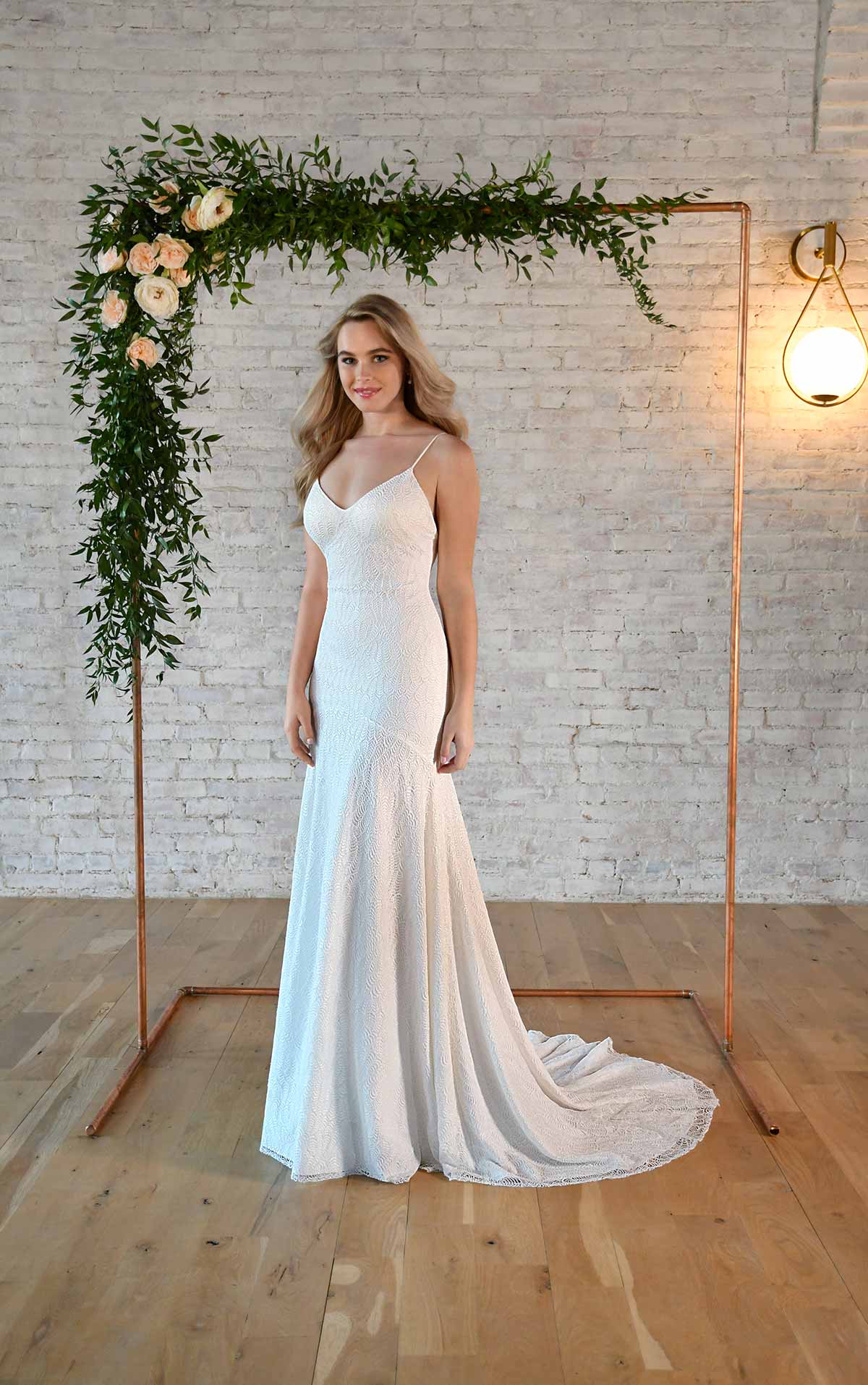 7343 Simple Lace Wedding Dress with Delicate Train  by Stella York