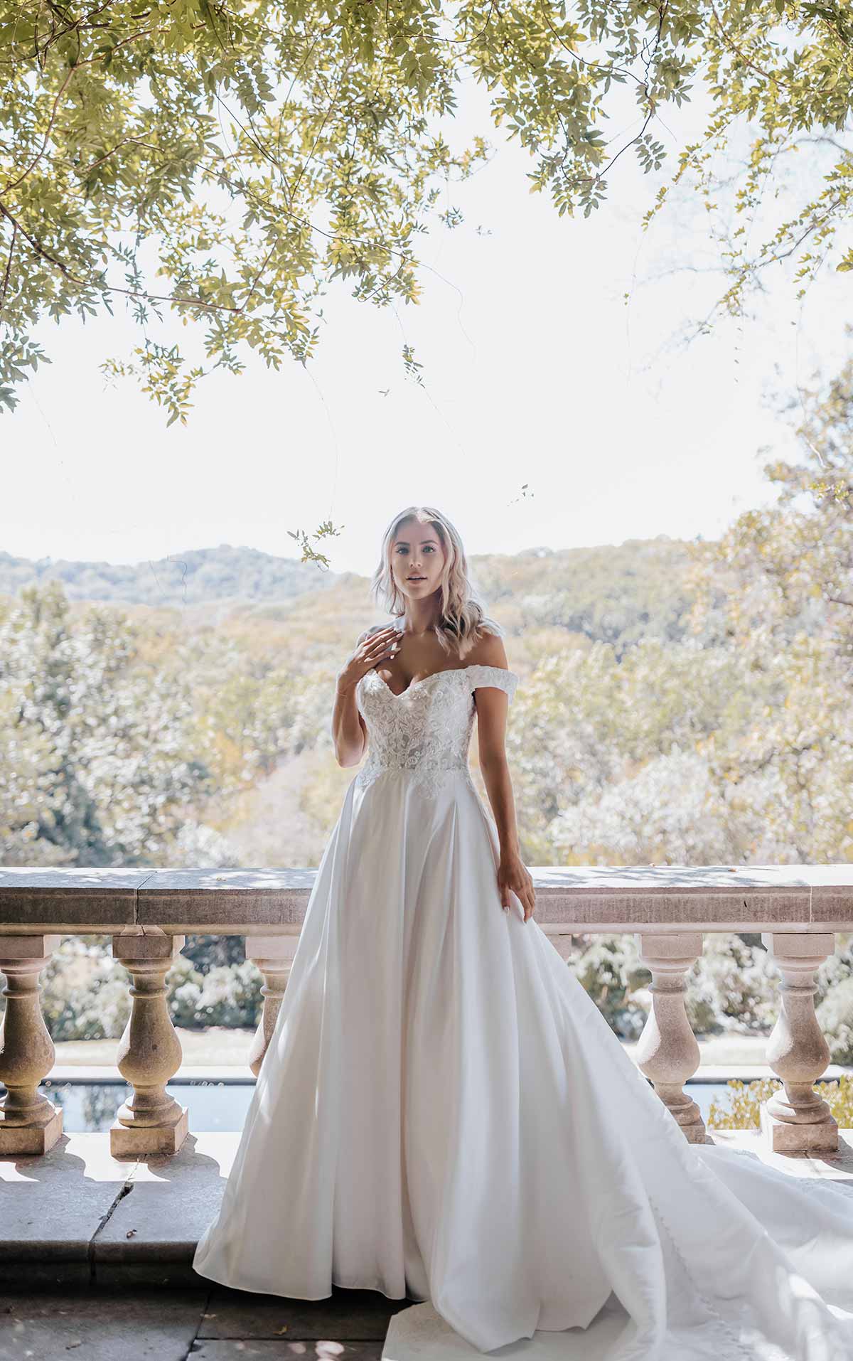 d3565 Sparkling Off-the-Shoulder Ballgown Wedding Dress with Sweetheart Neckline  by Essense of Australia