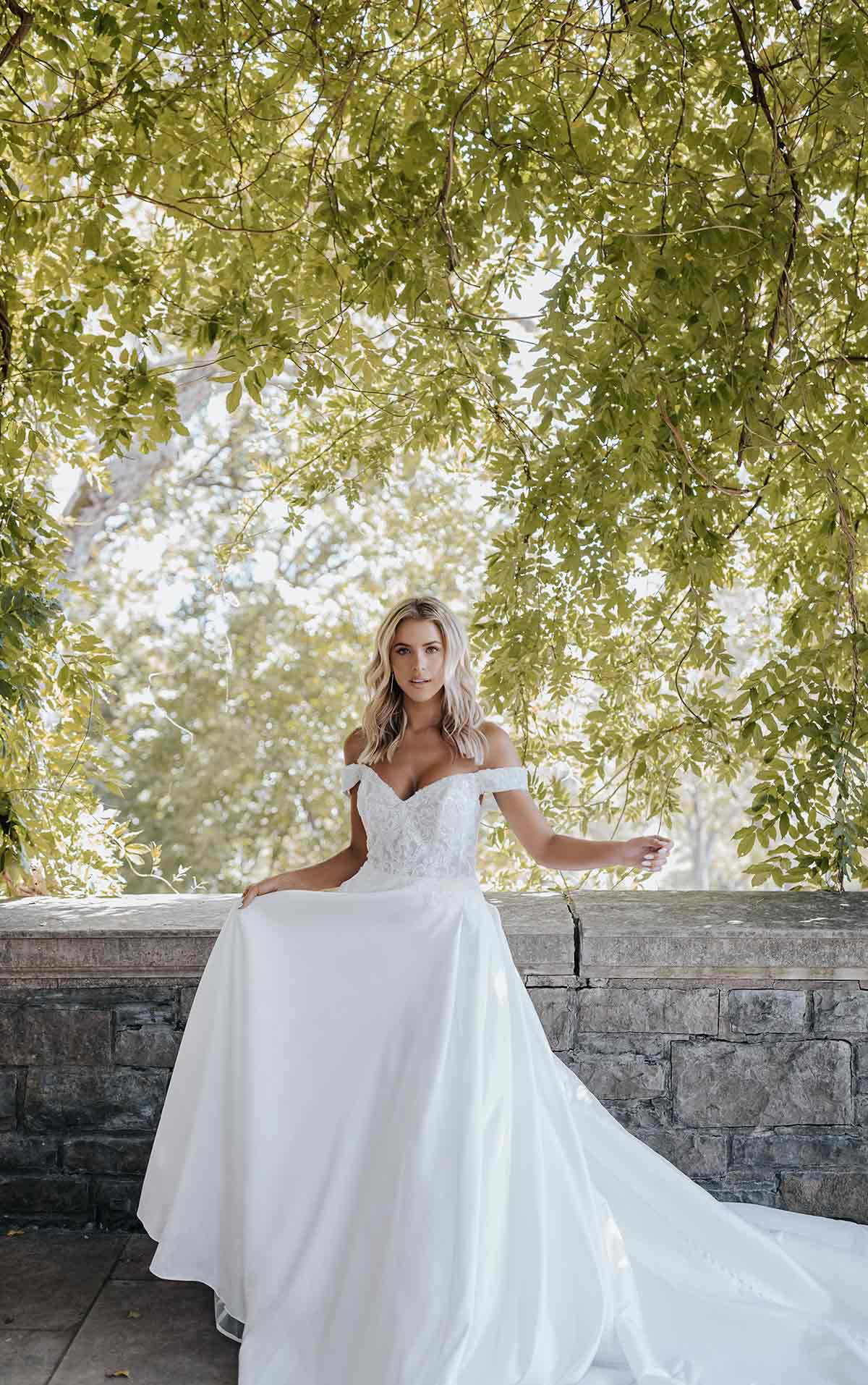 d3565 Sparkly Silk Ballgown Wedding Dress with Sweetheart Neckline  by Essense of Australia
