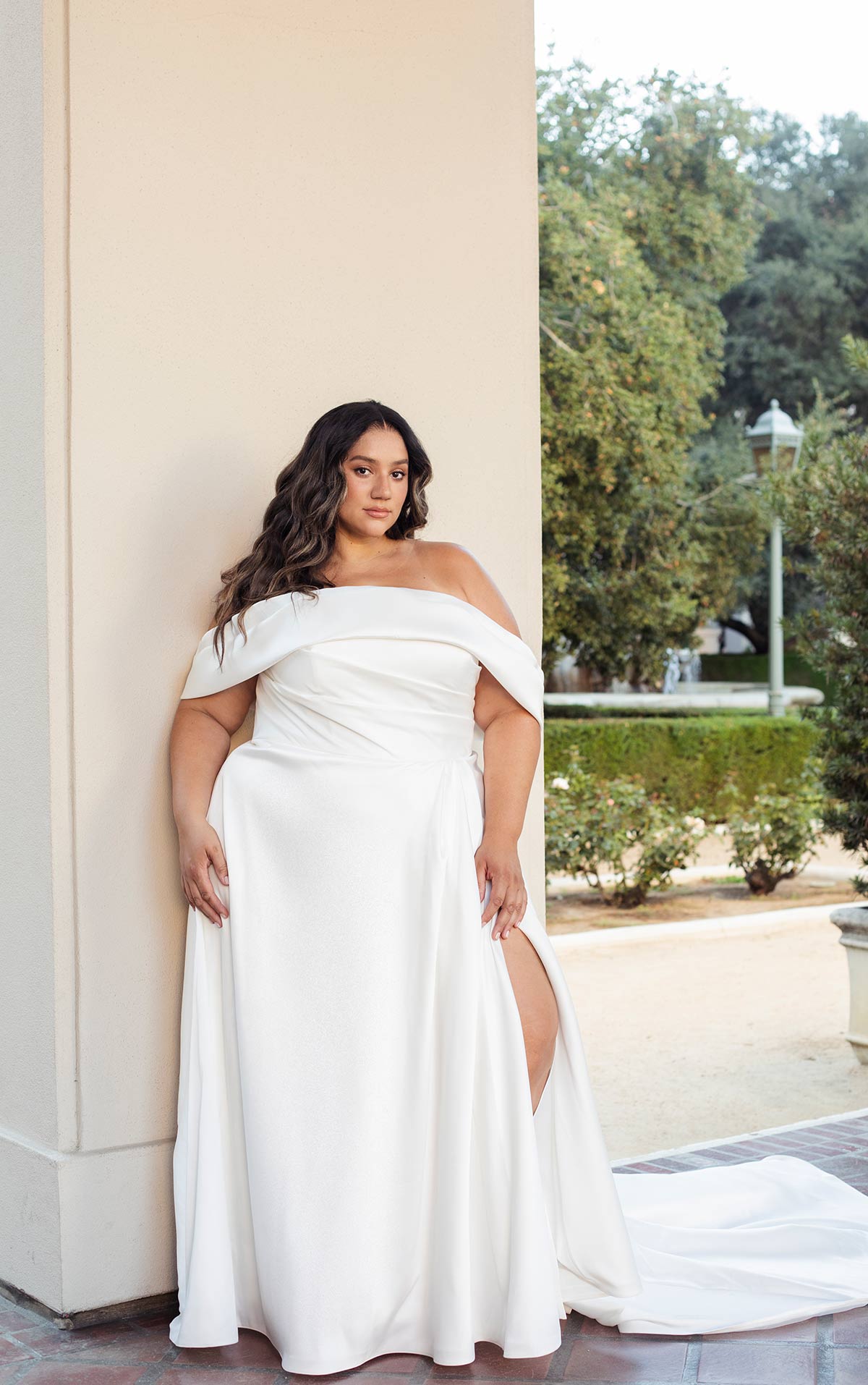 Chic Plus Size Off-the-Shoulder A-Line Wedding Dress with Detachable Bow, D3631+, by Essense of Australia