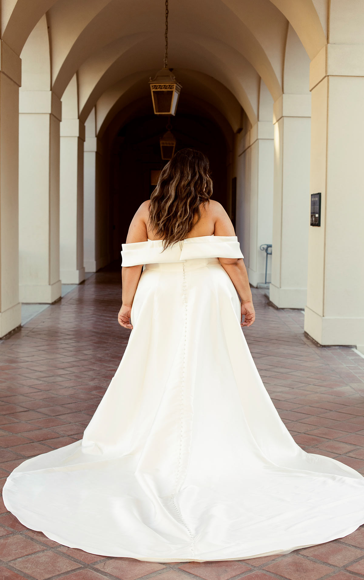d3631+ Chic Plus Size Off-the-Shoulder A-Line Wedding Dress with Detachable Bow  by Essense of Australia