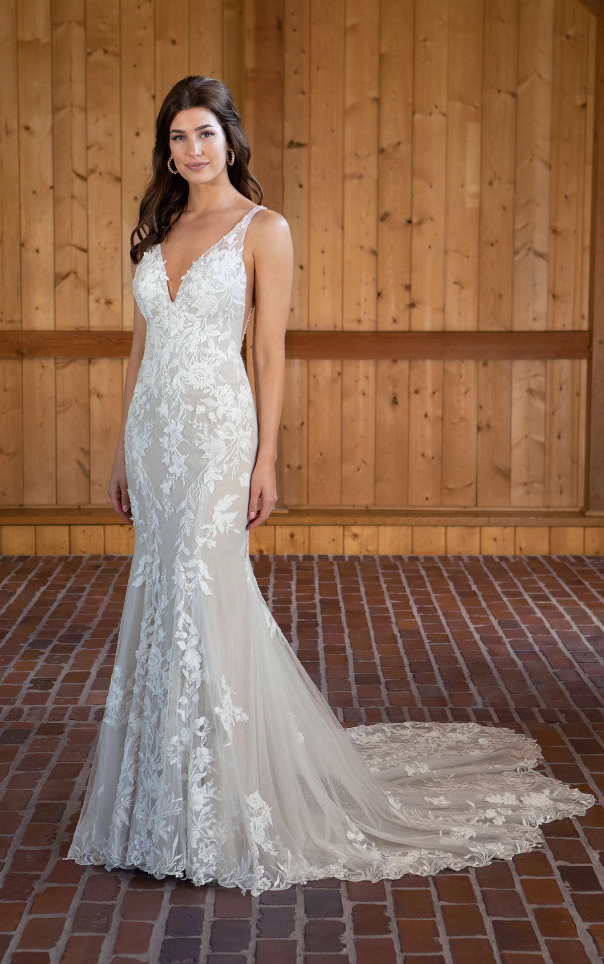 Sparkly Fit and Flare Lace Wedding Dress With Beaded Back Detail