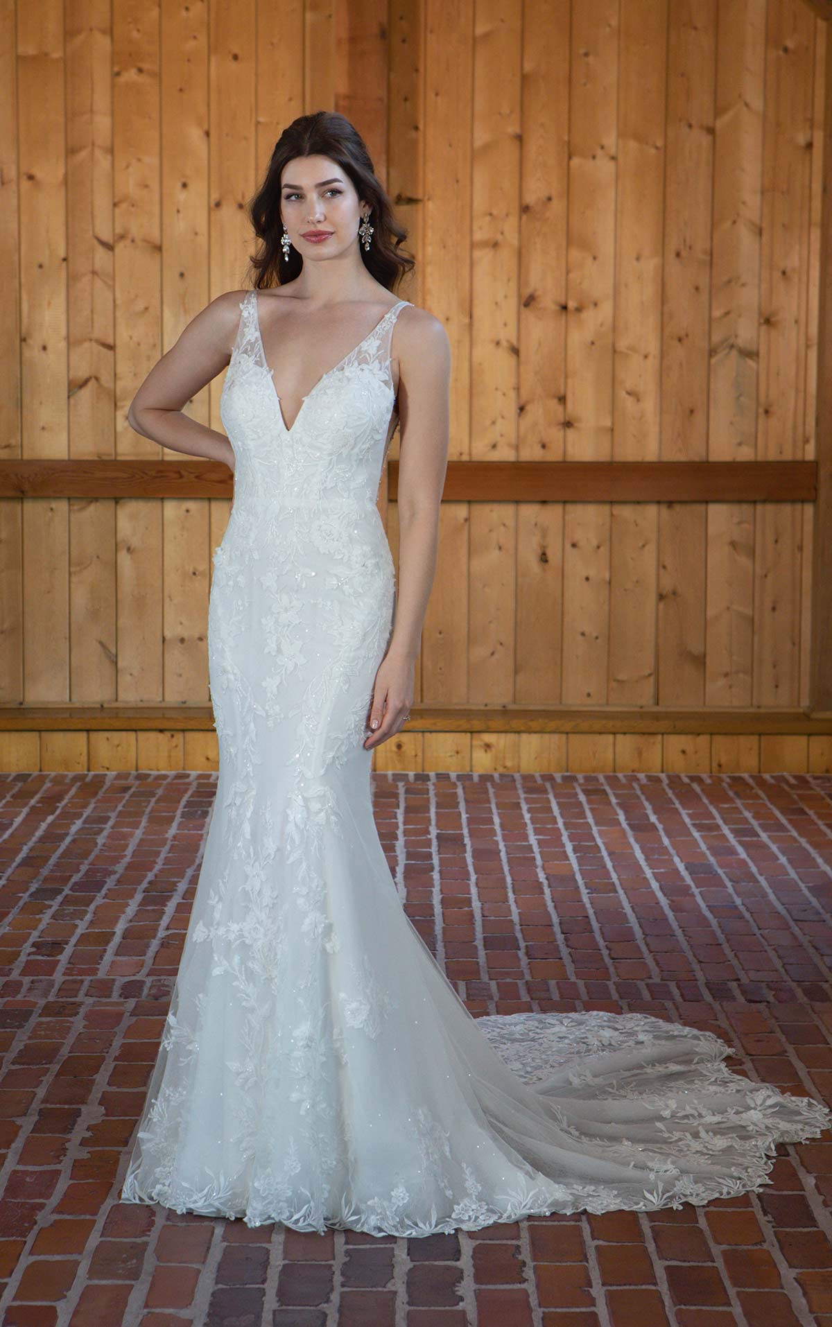 d3657 Sparkly Fit-and-Flare Lace Wedding Dress with Beaded Back Detail  by Essense of Australia