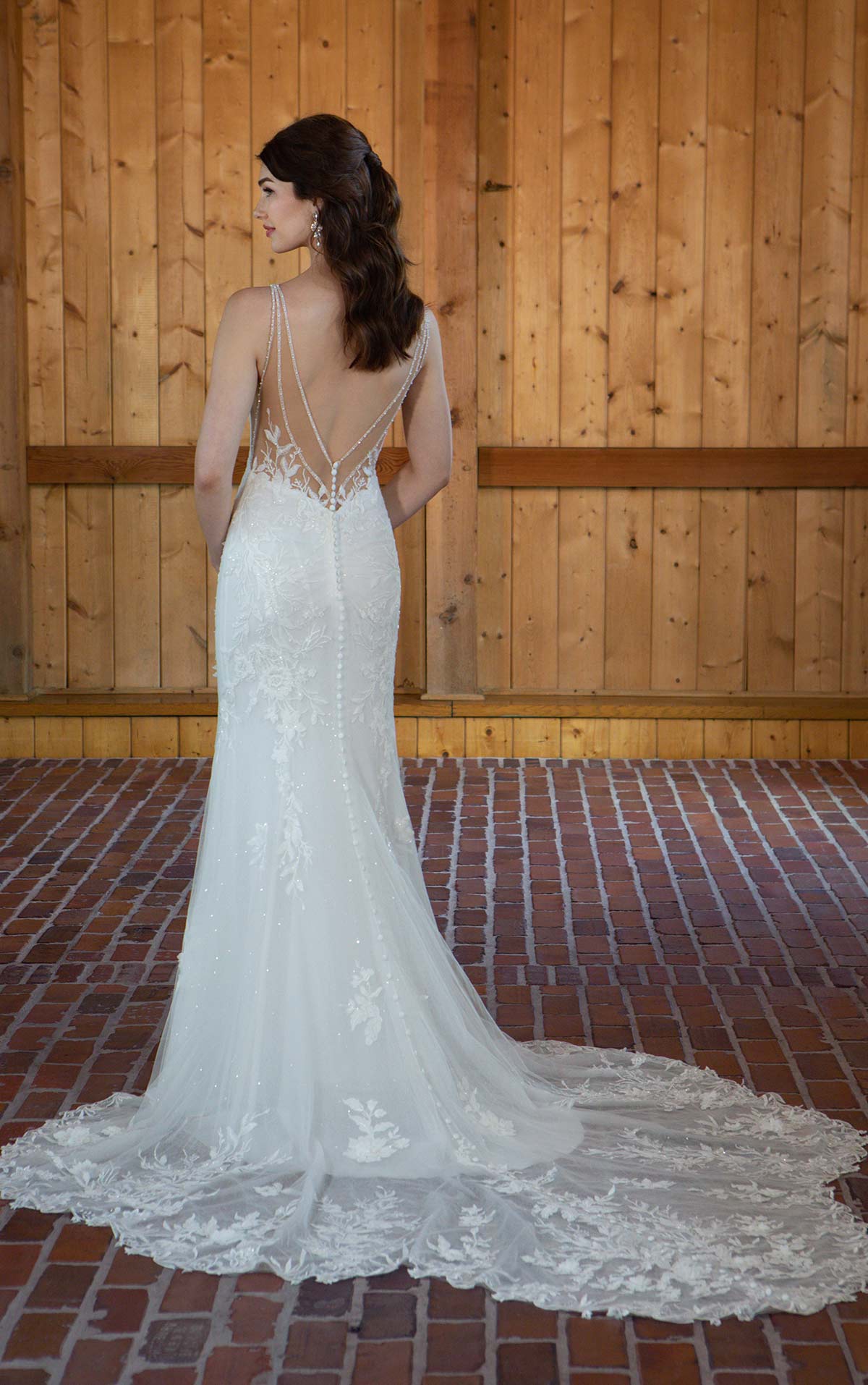 d3657 Sparkly Fit-and-Flare Lace Wedding Dress with Beaded Back Detail  by Essense of Australia
