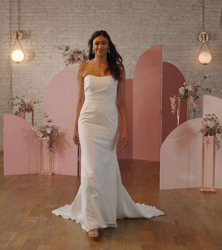 Luxurious Strapless Satin Column Wedding Dress with