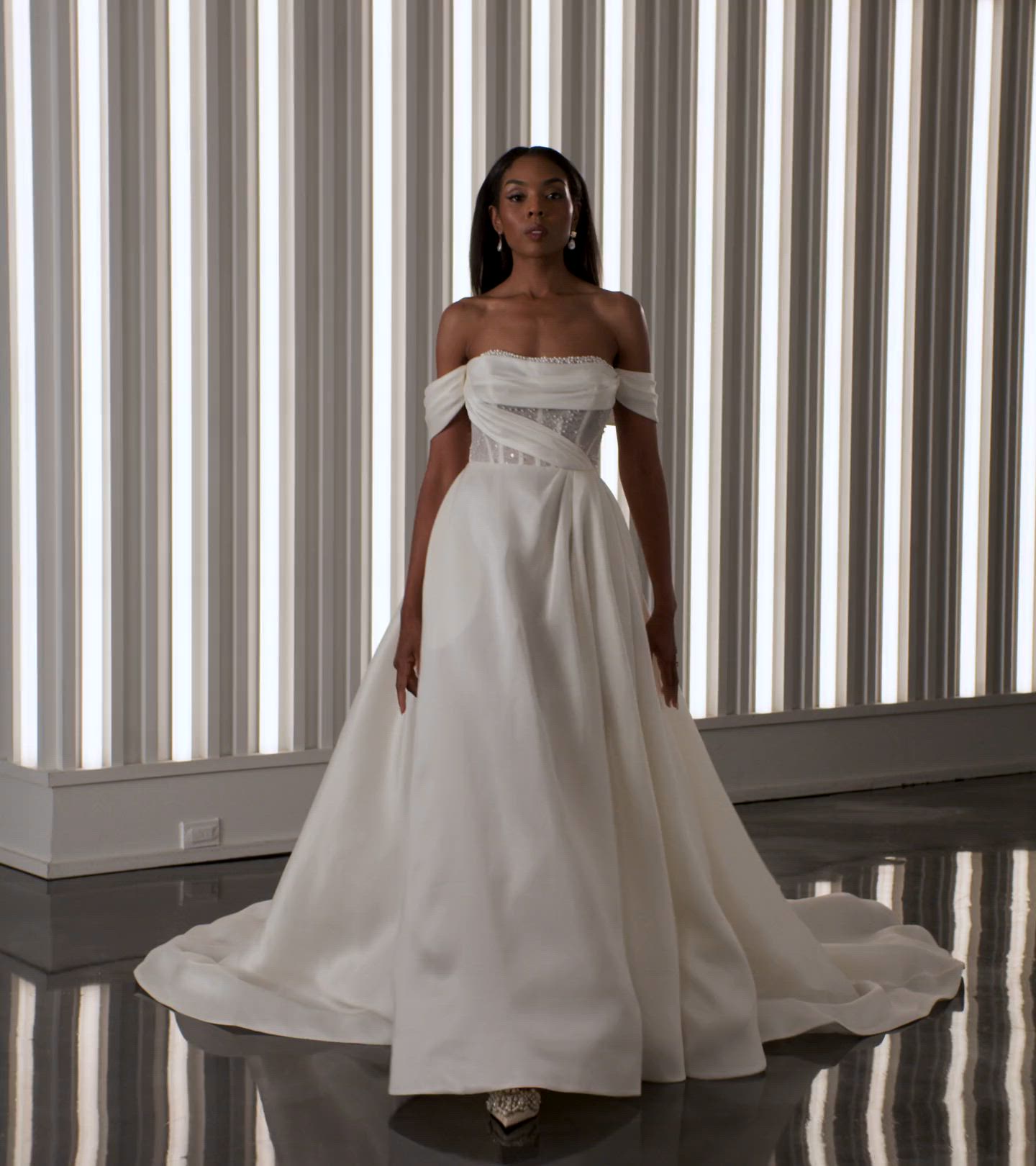 Glamorous Off-the-Shoulder Lace and Silk A-Line Wedding Dress