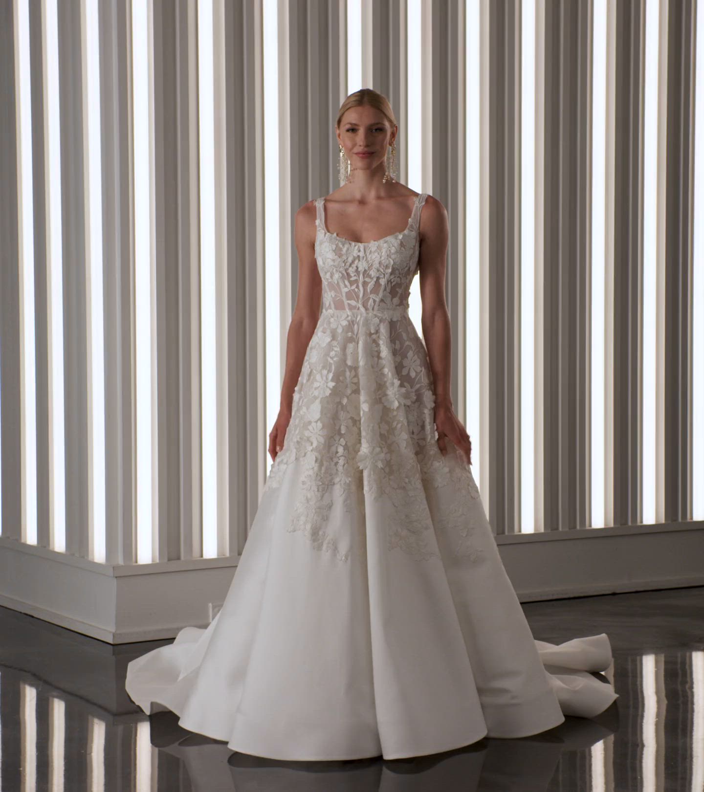 Romantic 3D Floral Lace Ballgown Wedding Dress with Pockets