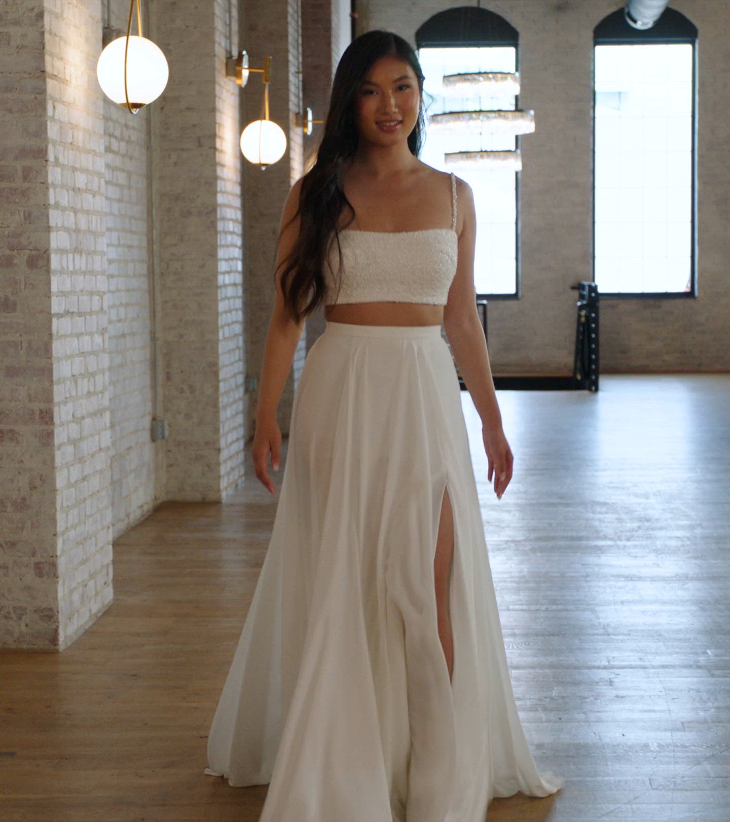 Modern Designer Two-Piece A-Line Wedding Dress with Leg Slit