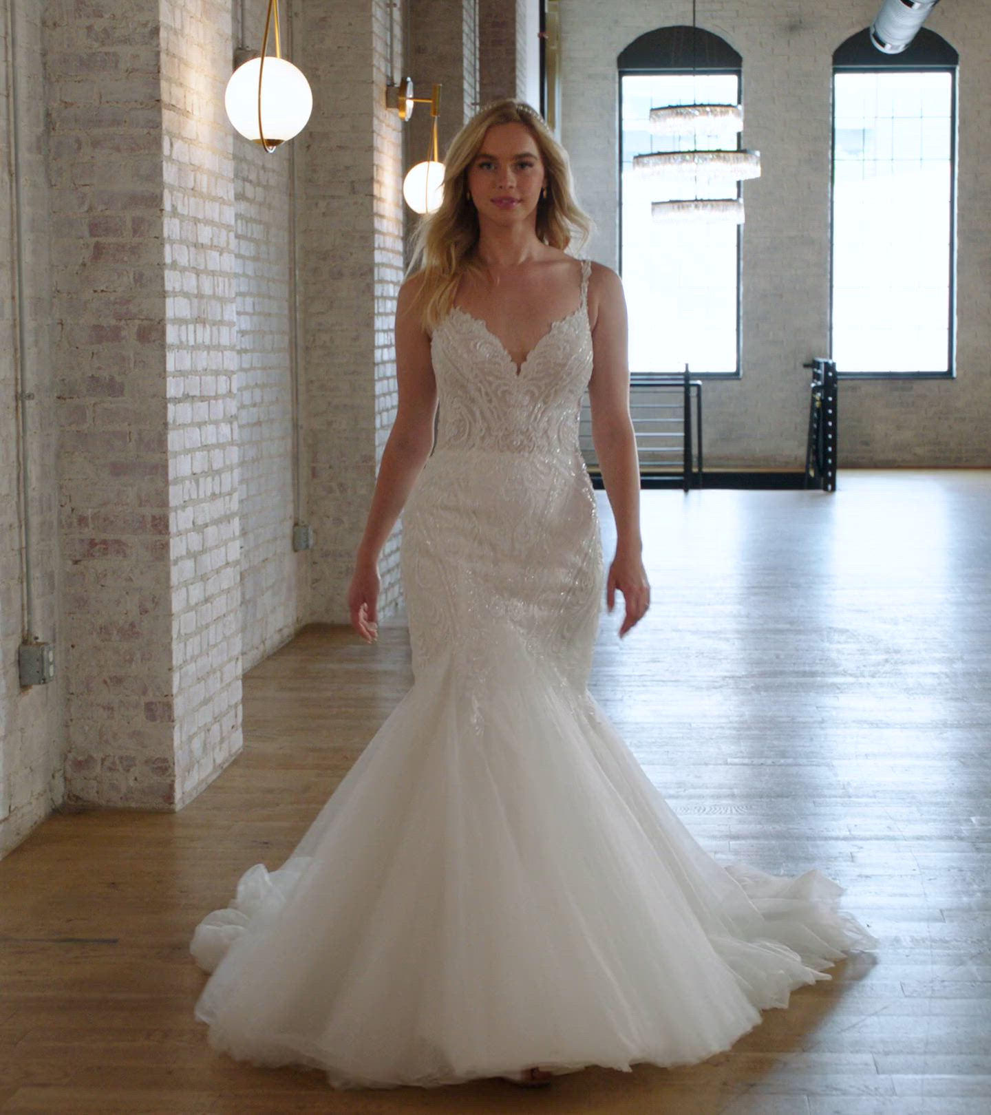 Sexy Graphic Lace and Tulle Fit-and-Flare Wedding Dress with