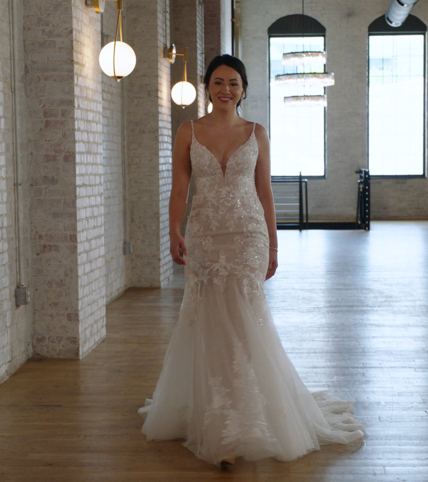 Stunning Lace Fit-and-Flare Wedding Dress with Plunging V