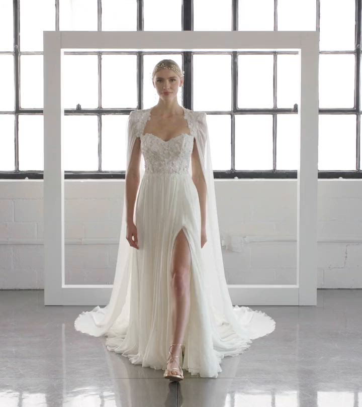 Romantic Beaded Bodice Wedding Dress with Simple Silk Skirt