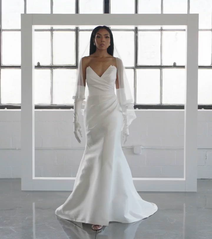 Modern Strapless Silk A-Line Wedding Dress with Long