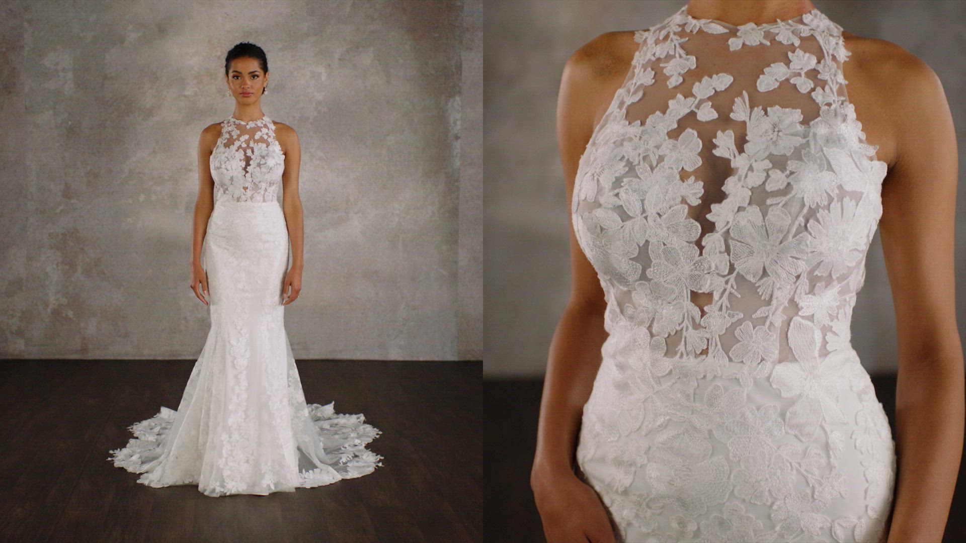 ステラルー Sensual Lace Fit-and-Flare Wedding Gown with Illusion Neckline