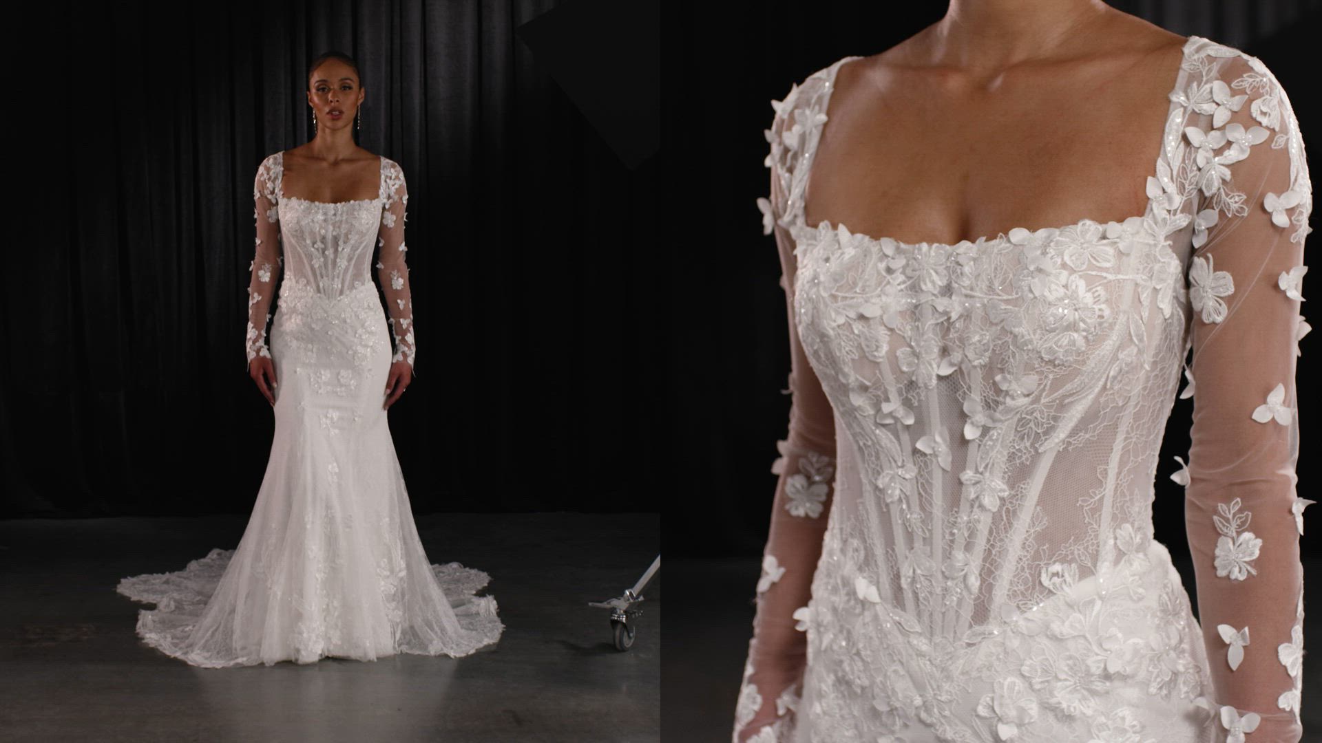Strapless Lace Fit-and-Flare Wedding Dress with 3D Florals