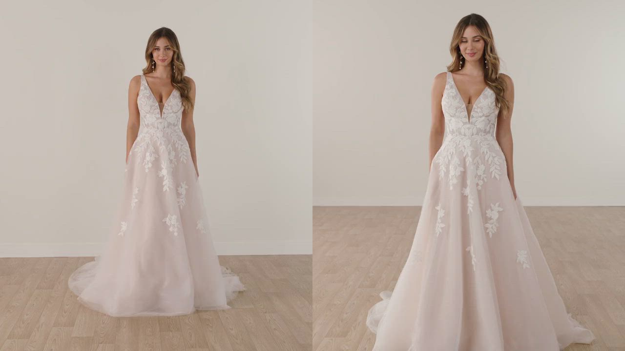 Lace and Tulle A-Line Wedding Dress with Plunge Neck